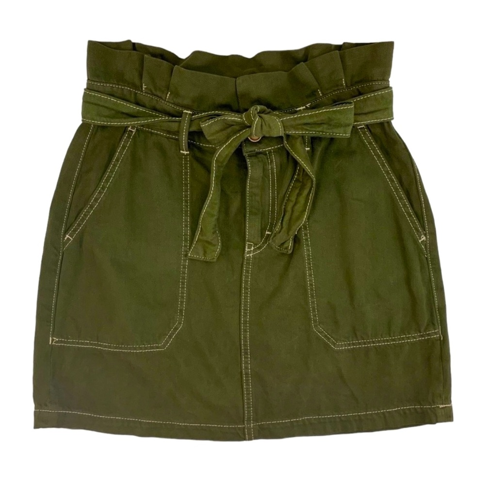 Free People Skirt Splendor In The Grass Army Green Paper Bag Waist Women’s Sz 8